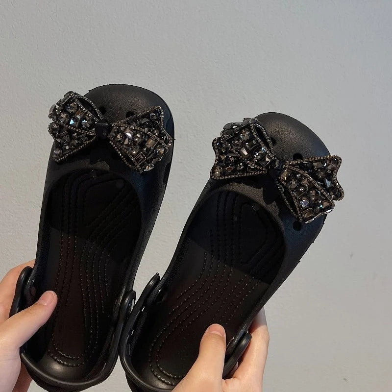 Elegantes zapatos de lazo encantos falsos diamante DIY Fashion Ballet Clogs Accesorios adecuados para zapatos de agujero Sandalias Vacaciones Regalos de fiesta