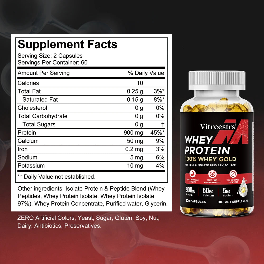 Proteína Whey Concentrada 900 mg en Cápsulas para Recuperación Muscular