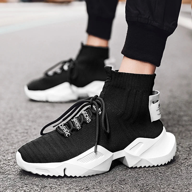 YRZL Moda de alta calidad Zapatillas de deporte de malla Hombres Zapatos casuales Ligeros Cómodos Cordones Hombres Zapatillas de deporte de cabeza alta