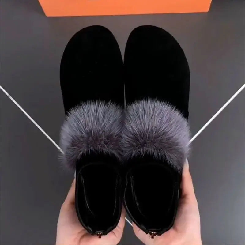 Botas Mujer Zapato para Mujeres 2023 Invierno Felpa Caliente Mujeres Bota de Tacón Bajo Antideslizante Viajer Señoras Zapatos de Moda Cremallera Bota de Tobillo