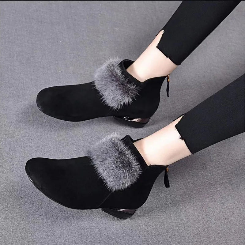 Botas Mujer Zapato para Mujeres 2023 Invierno Felpa Caliente Mujeres Bota de Tacón Bajo Antideslizante Viajer Señoras Zapatos de Moda Cremallera Bota de Tobillo
