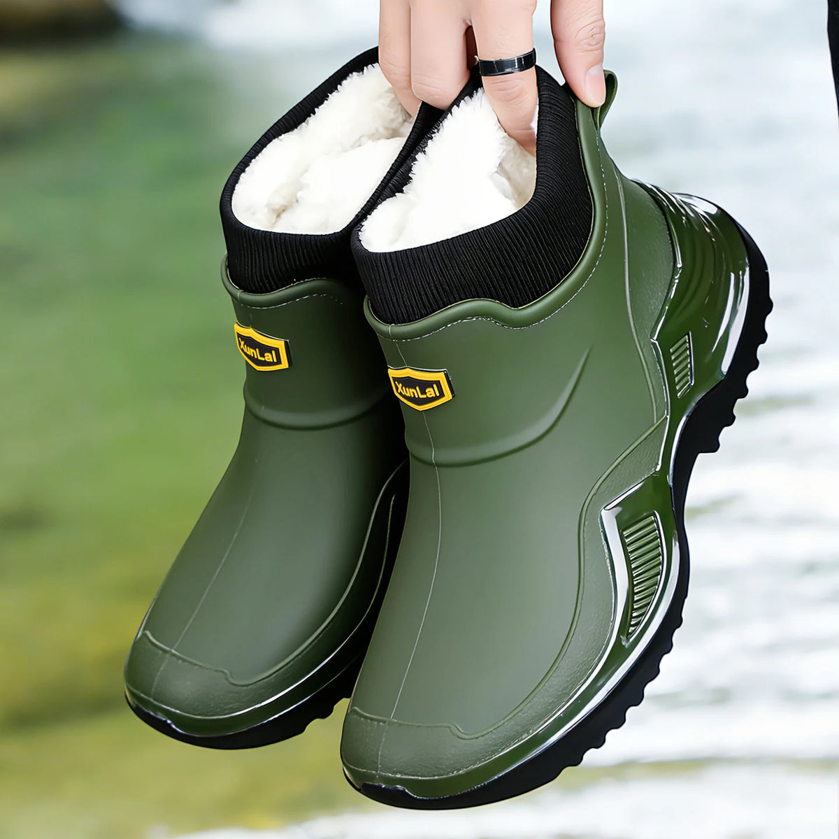 Nuevo Impermeable Pareja Zapatos de Lluvia Invierno Cálido Felpa de Los Hombres Botas de Lluvia Al Aire Libre Antideslizantes Hombres Botas de Trabajo de Moda de los Hombres Botas Tamaño 46