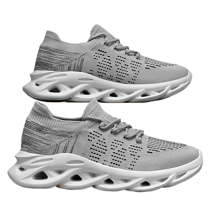 Zapatos de running grises de moda Unisex Knit Plataforma transpirable Casual de los hombres Zapatillas al aire libre antideslizantes con cordones Zapatos deportivos de las mujeres