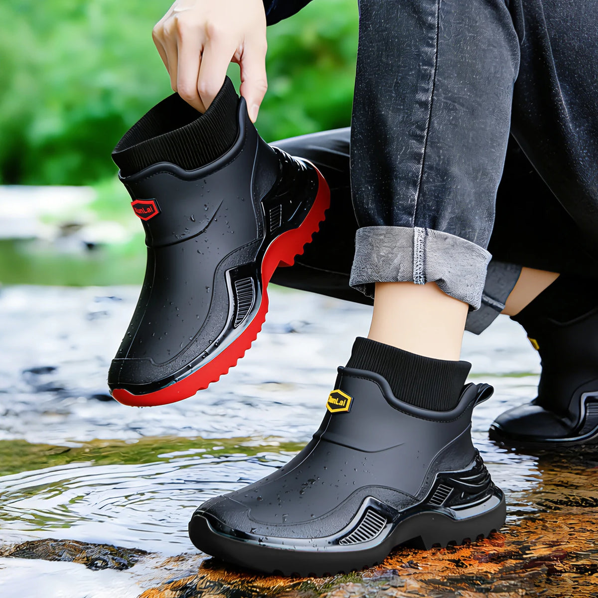 Nuevo Impermeable Pareja Zapatos de Lluvia Invierno Cálido Felpa de Los Hombres Botas de Lluvia Al Aire Libre Antideslizantes Hombres Botas de Trabajo de Moda de los Hombres Botas Tamaño 46