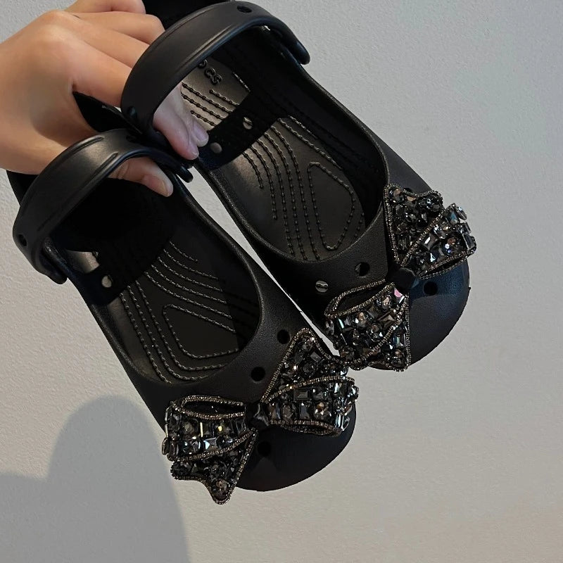 Elegantes zapatos de lazo encantos falsos diamante DIY Fashion Ballet Clogs Accesorios adecuados para zapatos de agujero Sandalias Vacaciones Regalos de fiesta