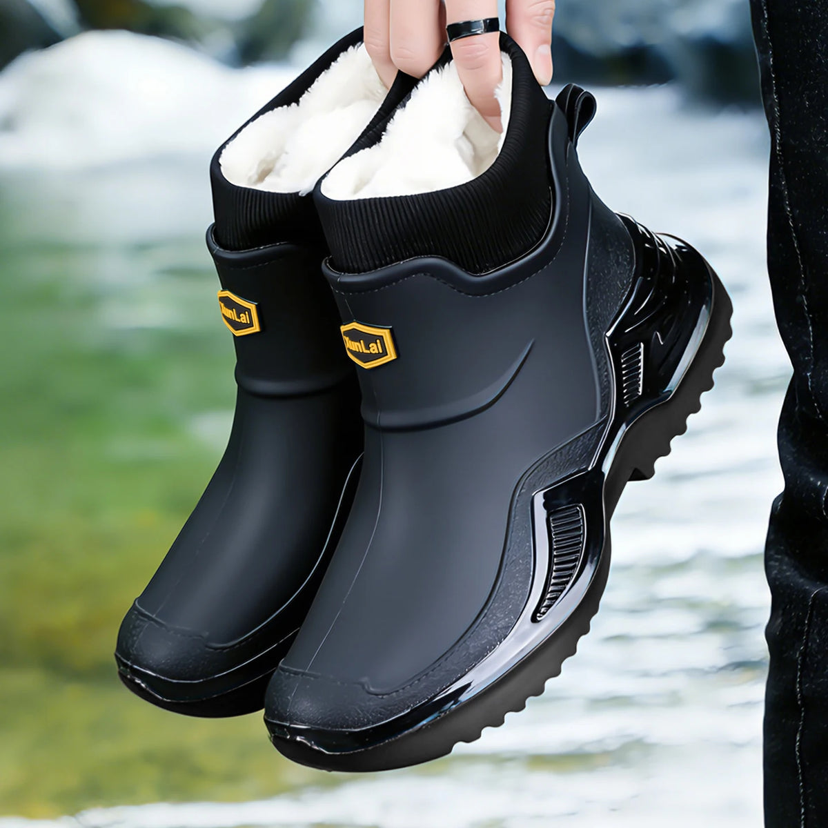 Nuevo Impermeable Pareja Zapatos de Lluvia Invierno Cálido Felpa de Los Hombres Botas de Lluvia Al Aire Libre Antideslizantes Hombres Botas de Trabajo de Moda de los Hombres Botas Tamaño 46