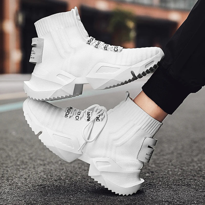 YRZL Moda de alta calidad Zapatillas de deporte de malla Hombres Zapatos casuales Ligeros Cómodos Cordones Hombres Zapatillas de deporte de cabeza alta