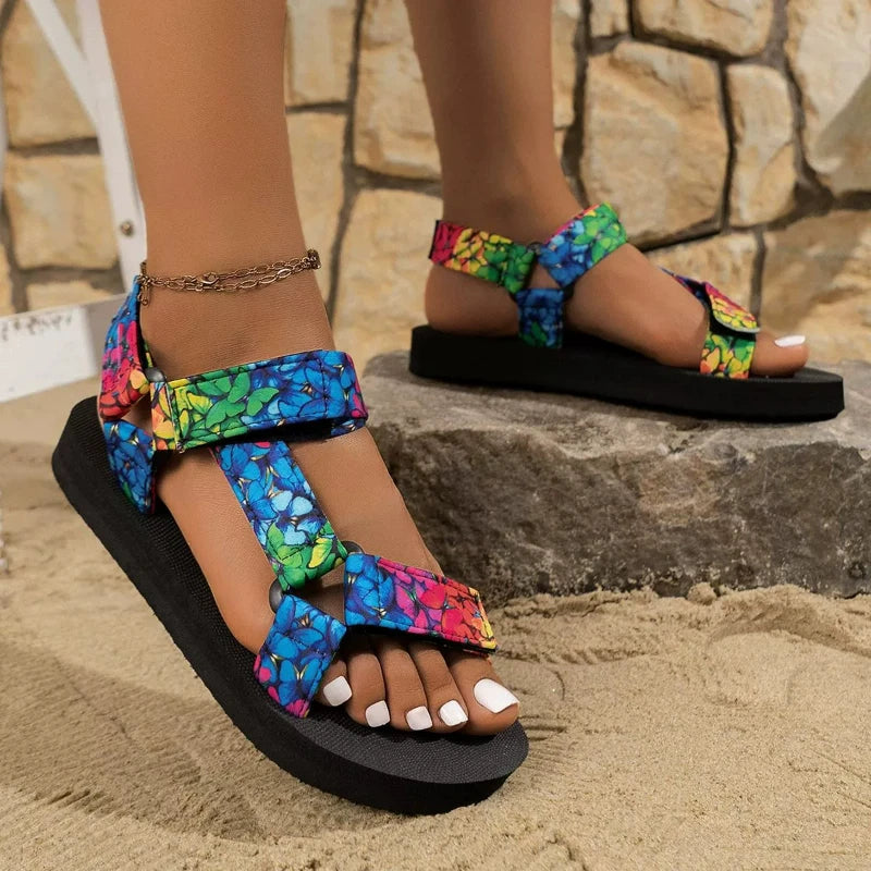 Verano Flat Women's Shoes Outdoor Sandalias Casuales Mujeres Zapatillas Cóñamo Set Foot Beach Sandalias Grande Tamaño Gancho Y Lazo Sandalias