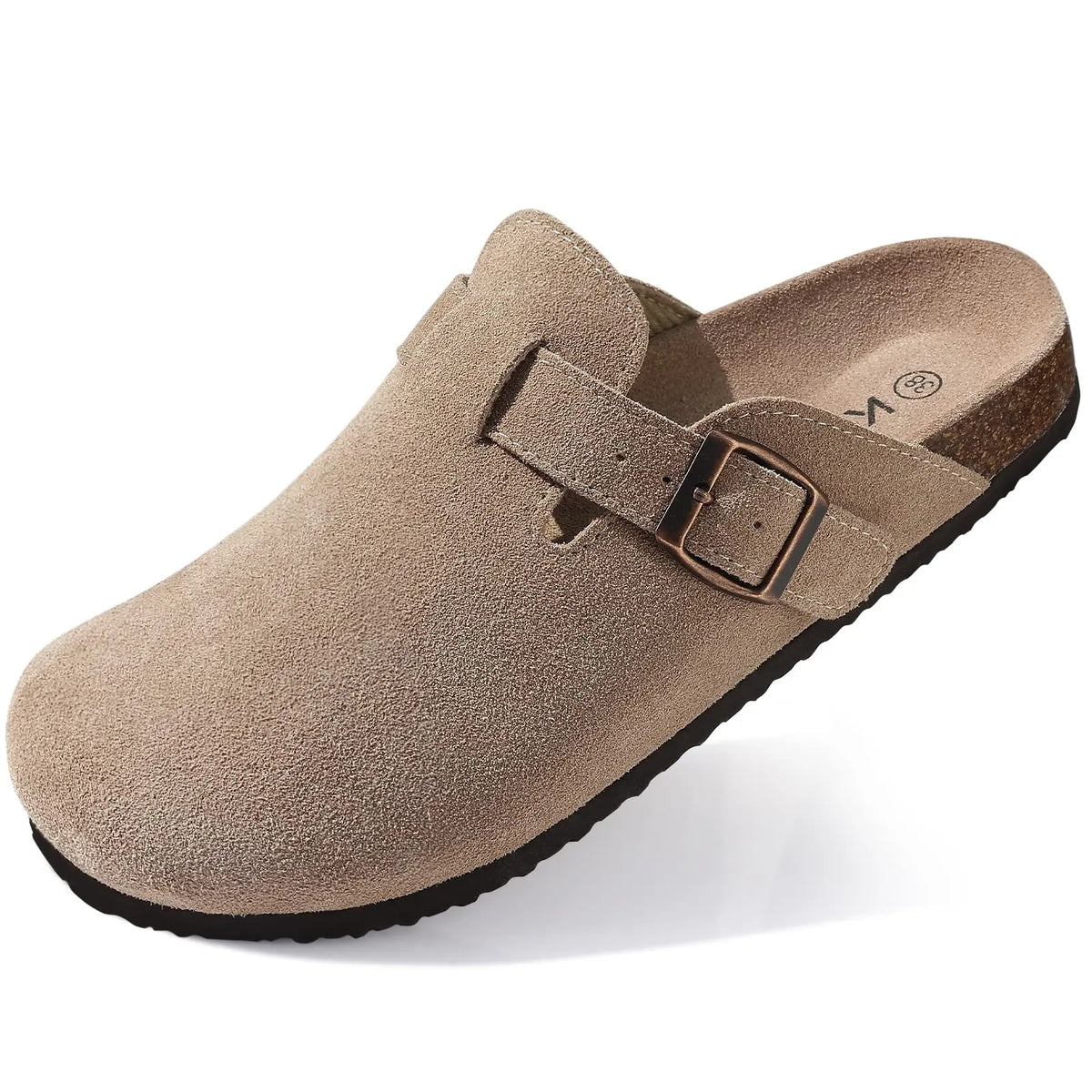 Asgard Mujeres Cork Sole Zuecos Zapatillas Moda Vaca Gamuza Plana Mulas Con Hebilla Ajustable Hombres Zapatos De Patata De Cuero Sandalias De Playa