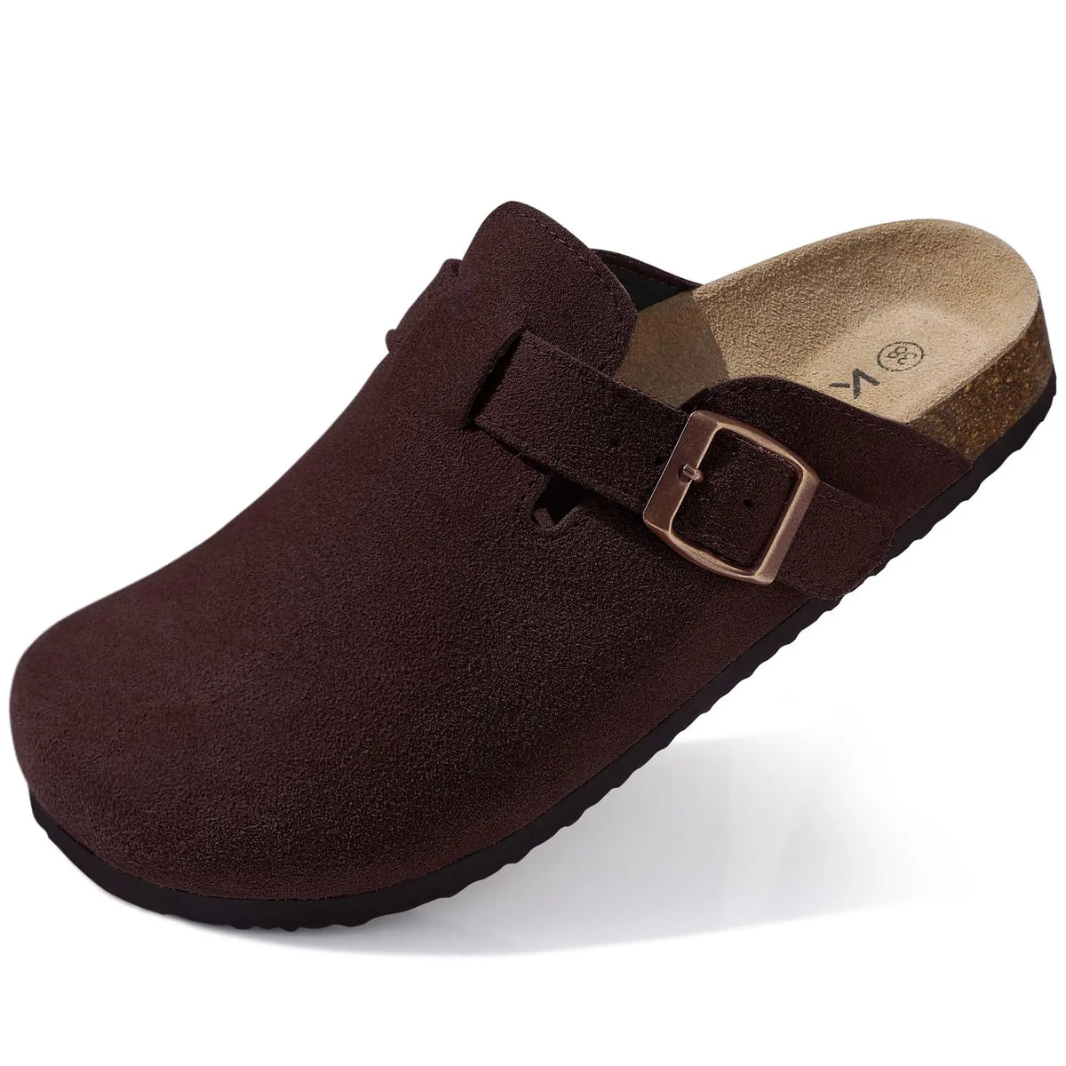 Asgard Mujeres Cork Sole Zuecos Zapatillas Moda Vaca Gamuza Plana Mulas Con Hebilla Ajustable Hombres Zapatos De Patata De Cuero Sandalias De Playa