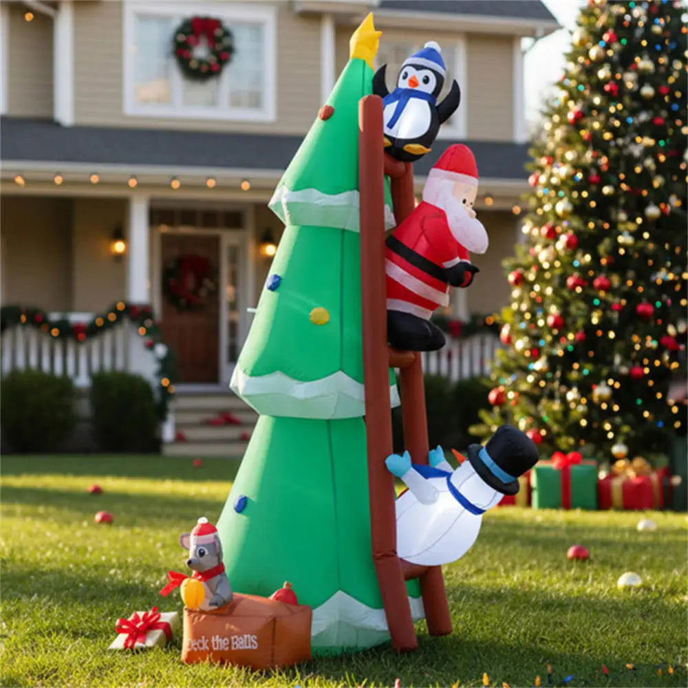 Christmas Inflatable DIY Decor Outdoor Giant Xmas Tree 7FT Lighted Blow Up Santa Claus Climbing Tree for HolidayYard Decor