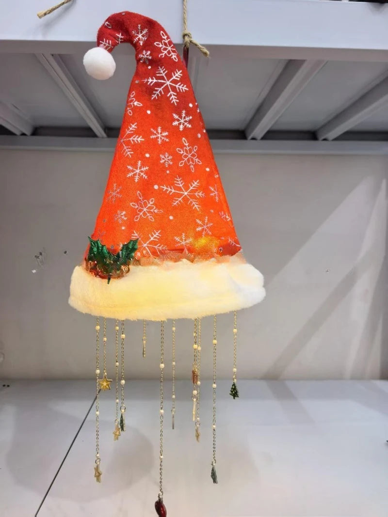 Christmas Santa Hat LED Hanging Light Warm Glowing Chandelier String Lights Xmas Ornament Home Stairway Holiday Party Decor New