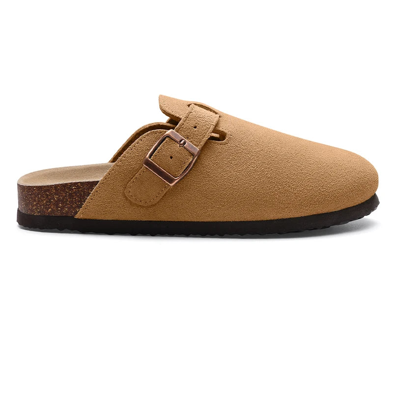 Asgard Mujeres Cork Sole Zuecos Zapatillas Moda Vaca Gamuza Plana Mulas Con Hebilla Ajustable Hombres Zapatos De Patata De Cuero Sandalias De Playa
