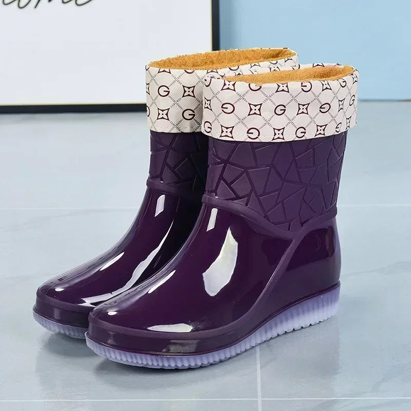 Zapatos de lluvia de las mujeres de la alta calidad de la moda Zapatos de lluvia de las mujeres nuevas zapatos impermeables antideslizantes resistentes al desgaste de las mujeres Botas Mujer