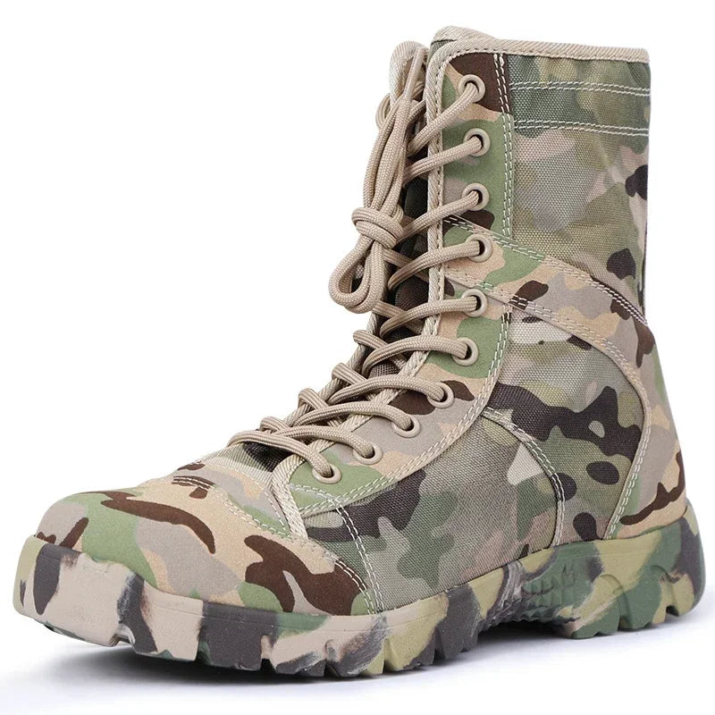 Impermeable Hombres Botas Con Cordones Botas Al Aire Libre Botas Transpirable Lona Camuflaje Táctico Combat Desert Zapatos De Tobillo D139