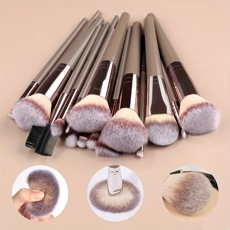Kit de Brochas de Maquillaje Suaves de 3 a 20 Piezas para Rostro y Ojos con Brocha Kabuki