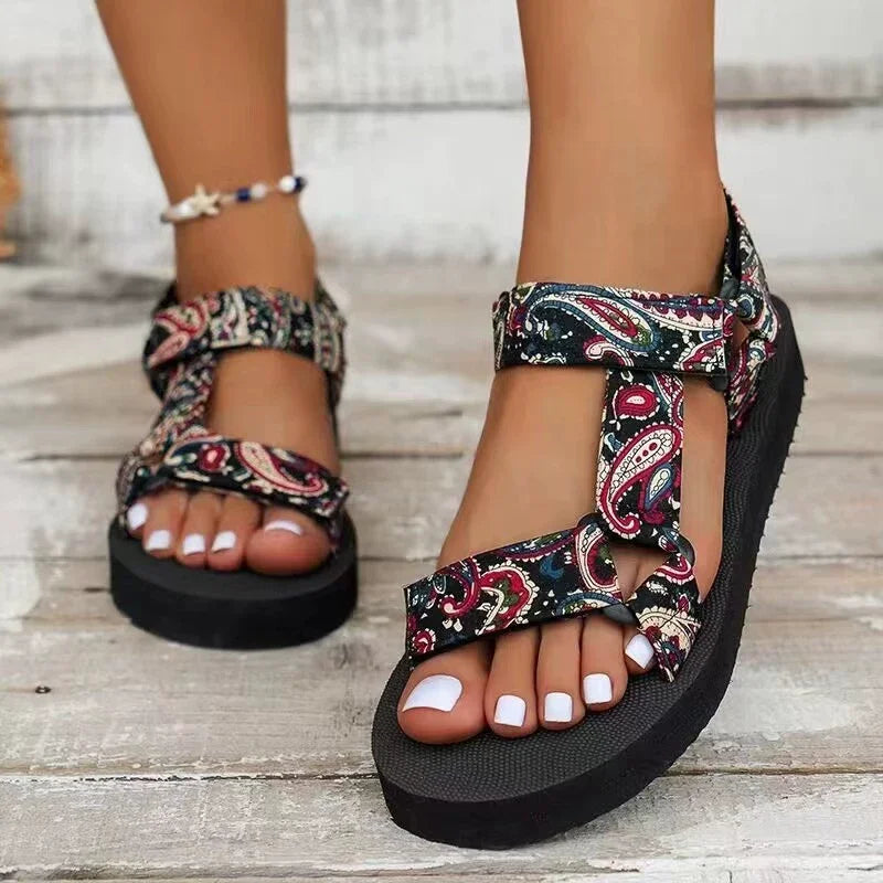 Verano Flat Women's Shoes Outdoor Sandalias Casuales Mujeres Zapatillas Cóñamo Set Foot Beach Sandalias Grande Tamaño Gancho Y Lazo Sandalias