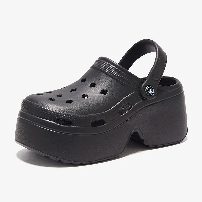 9CM grueso sandalias de las mujeres 2024 nuevas zapatillas de verano de tacón alto suave suela de playa zapatos de jardín al aire libre impermeable zapatos de agujero de las mujeres