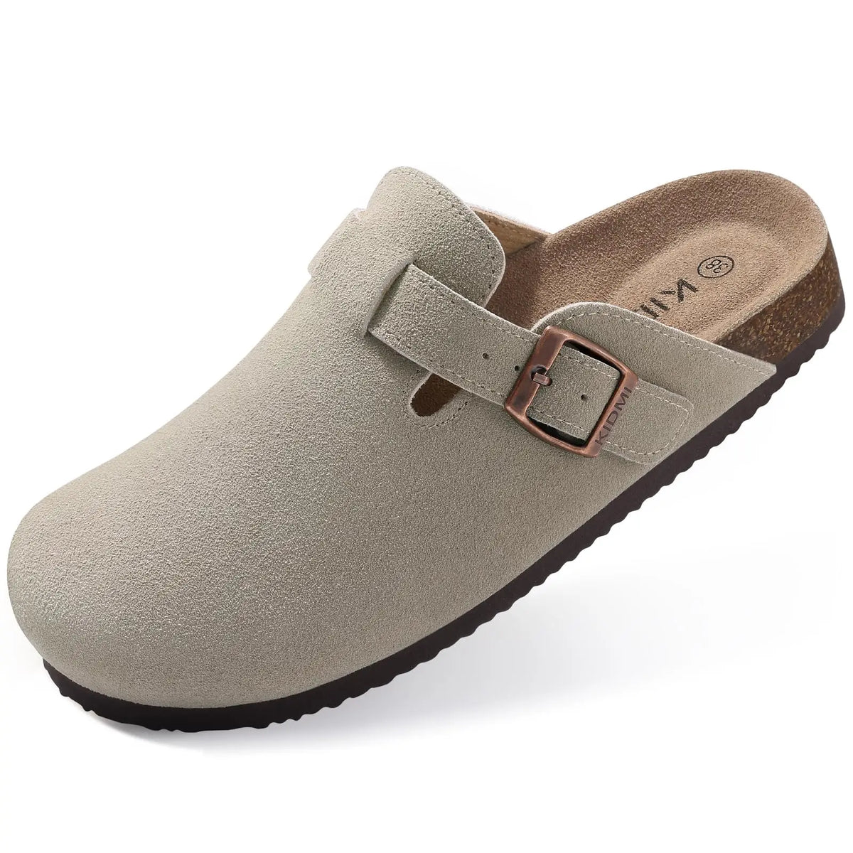Asgard Mujeres Cork Sole Zuecos Zapatillas Moda Vaca Gamuza Plana Mulas Con Hebilla Ajustable Hombres Zapatos De Patata De Cuero Sandalias De Playa