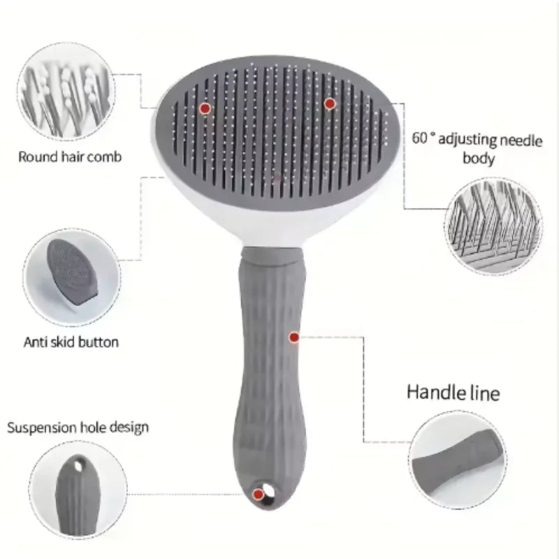 Cepillo Deslanador Autolimpiable para Perros y Gatos con Botón Expulsor de Pelo