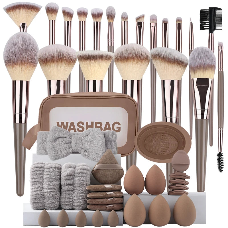 Kit de Brochas de Maquillaje Suaves de 3 a 20 Piezas para Rostro y Ojos con Brocha Kabuki