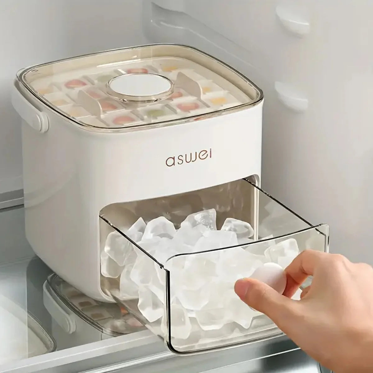 Hielera Doble Capa para 48 Cubos de Hielo con Tapa Prensa para Bebidas y Postres