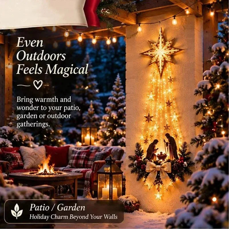 Pesebre de Pared Iluminado Navideño con Luces LED y Estrella de Belén Colgante