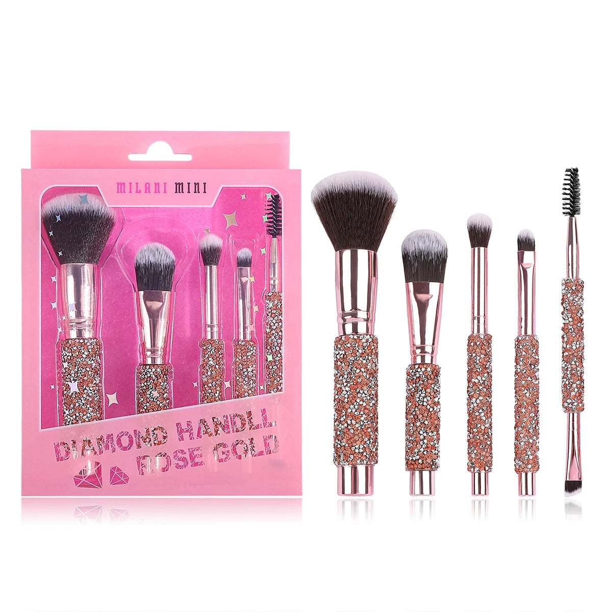 5pcs/10pcs Luxury Rhinestone-encrusted Makeup Brushes Set with Rose Gold PU Bag Portable Travel Beauty Tools for Women