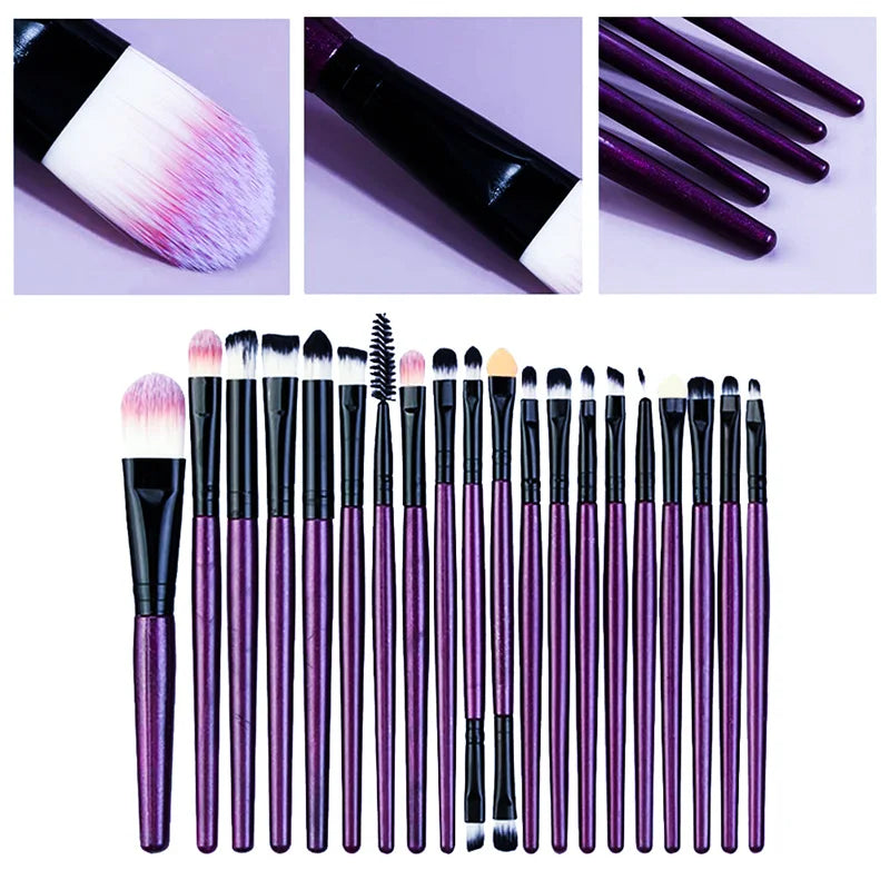 Kit de 20 Brochas de Maquillaje Profesionales para Rostro y Ojos con Difuminador