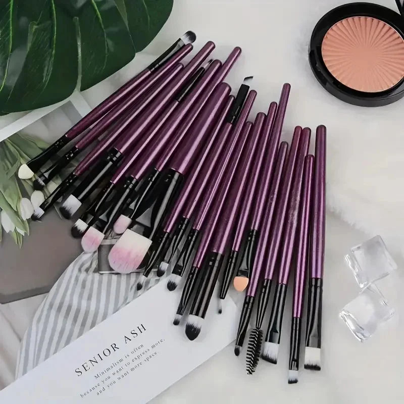 Kit de 20 Brochas de Maquillaje Profesionales para Rostro y Ojos con Difuminador