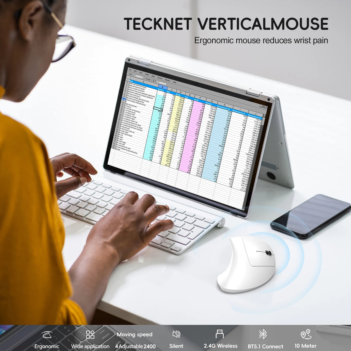 Mouse Ergonómico Vertical HXSJ Doble Modo Recargable
