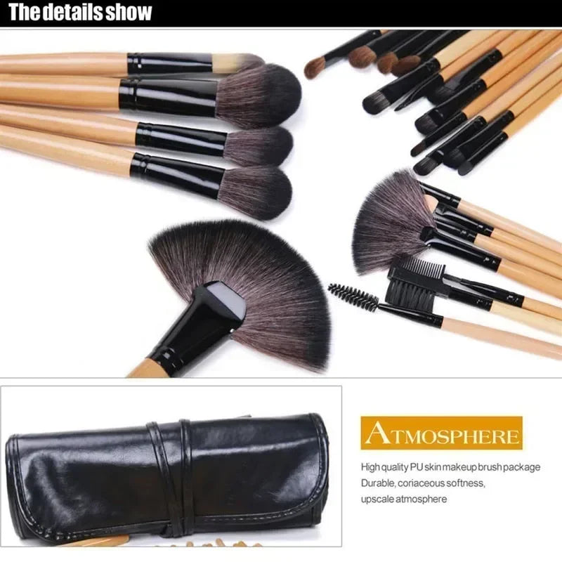 Kit de 24 Brochas de Maquillaje Profesionales para Base, Sombras y Polvo con Estuche