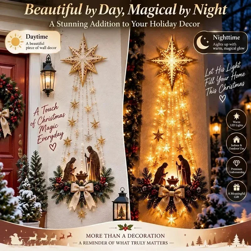 Pesebre de Pared Iluminado Navideño con Luces LED y Estrella de Belén Colgante