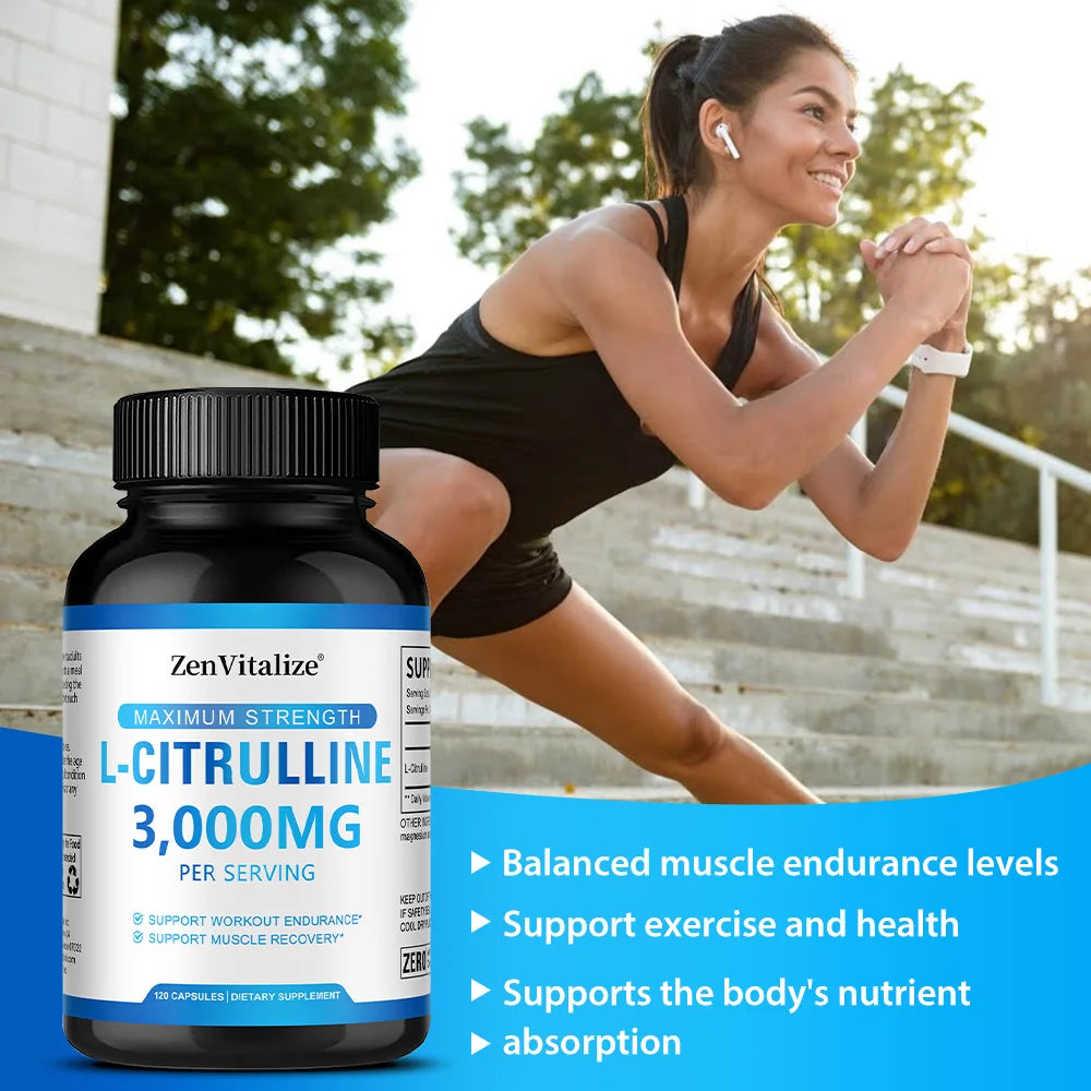 L-Citrulina 3000 mg en Cápsulas para Rendimiento y Recuperación Muscular