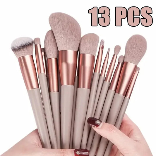 Kit de 13 Brochas de Maquillaje Profesionales para Rostro y Ojos con Brocha Kabuki