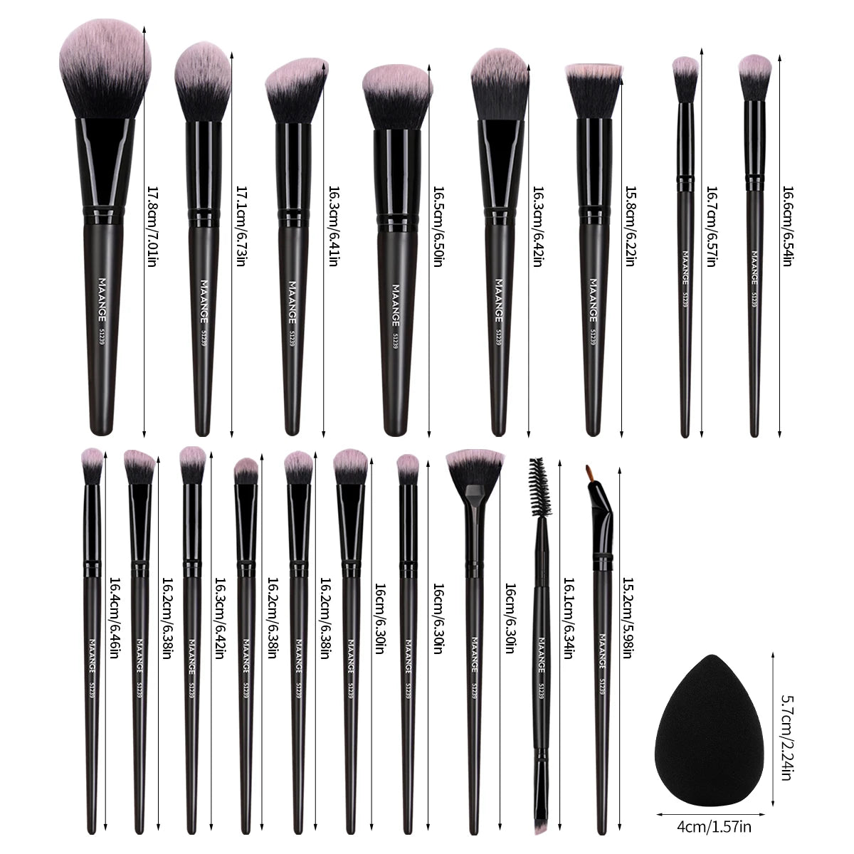 Kit de Brochas Profesionales MAANGE 18 Pzas + Borla para Polvo para Rostro y Ojos