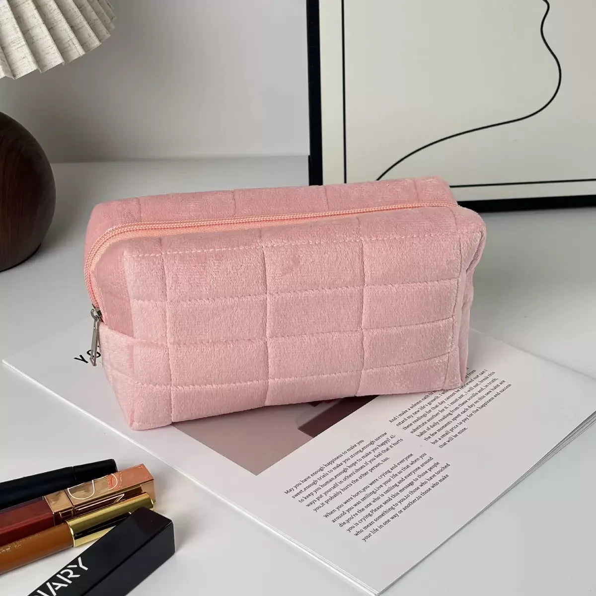Kit de 10 Brochas de Maquillaje Portátiles para Principiantes con Mango de Cristal y Cosmetiquera