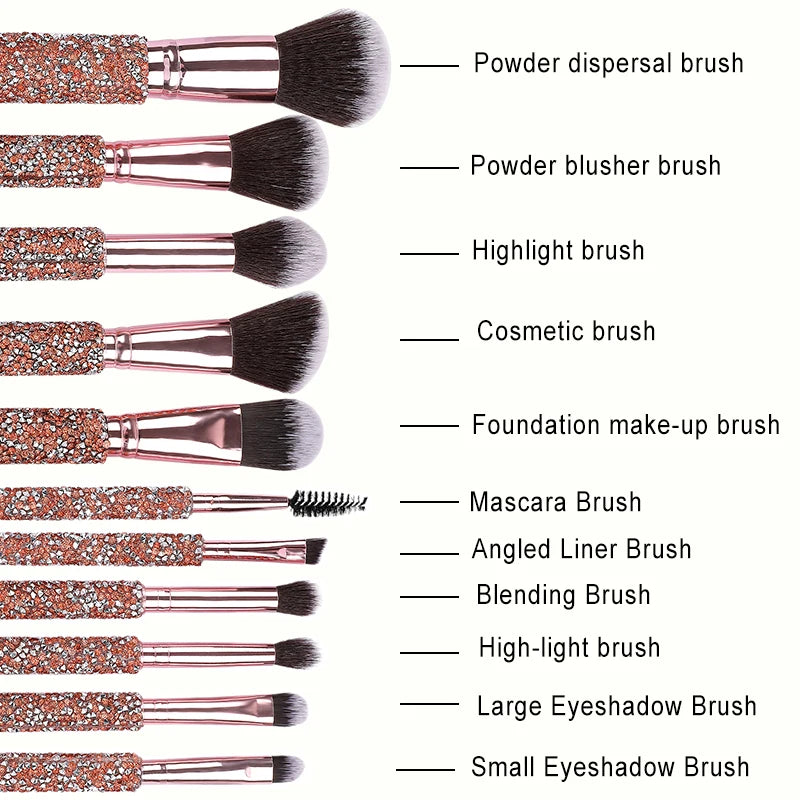 5pcs/10pcs Luxury Rhinestone-encrusted Makeup Brushes Set with Rose Gold PU Bag Portable Travel Beauty Tools for Women