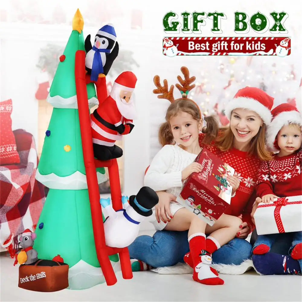 Christmas Inflatable DIY Decor Outdoor Giant Xmas Tree 7FT Lighted Blow Up Santa Claus Climbing Tree for HolidayYard Decor