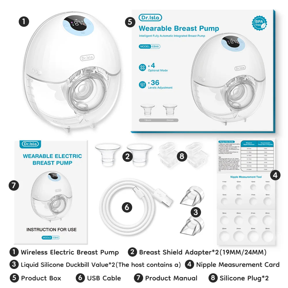 Extractor de Leche Materna Eléctrico Manos Libres Recargable, Pantalla LED y 36 Niveles