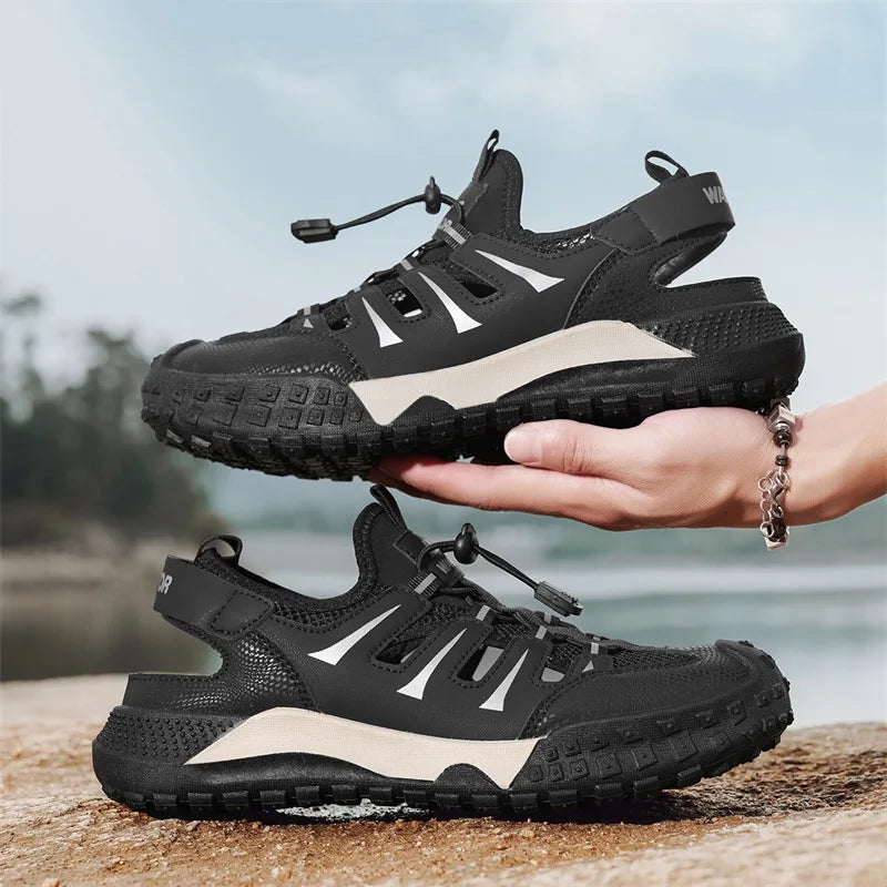 Sandalias casuales para hombre 2026 Nuevo verano de malla transpirable hueco hacia fuera slip en sandalias de moda Flip Flops cruz borde al por mayor