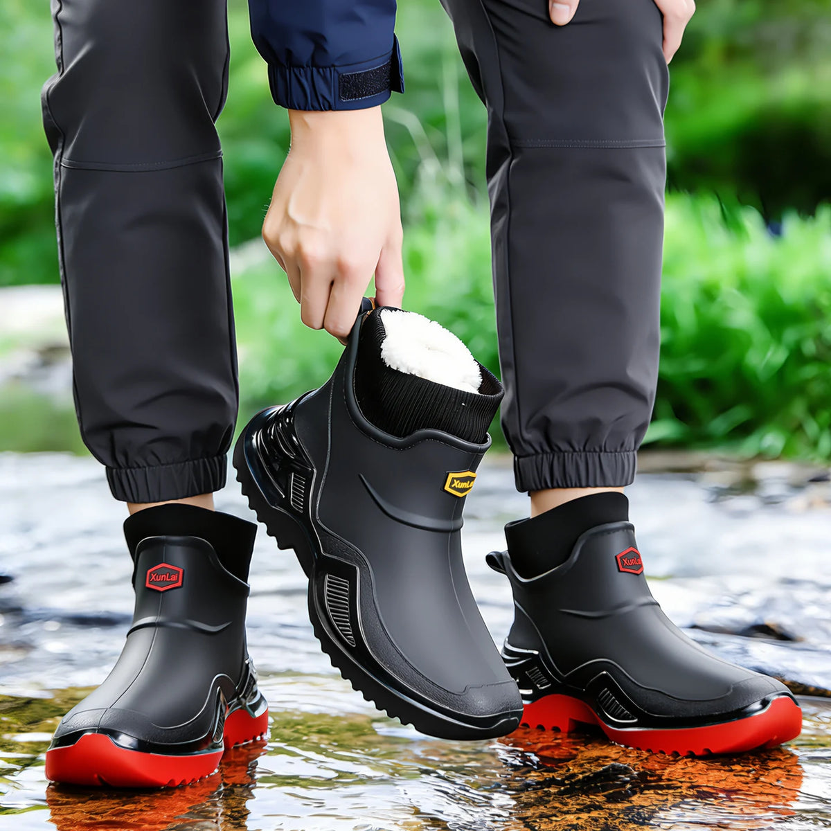 Nuevo Impermeable Pareja Zapatos de Lluvia Invierno Cálido Felpa de Los Hombres Botas de Lluvia Al Aire Libre Antideslizantes Hombres Botas de Trabajo de Moda de los Hombres Botas Tamaño 46