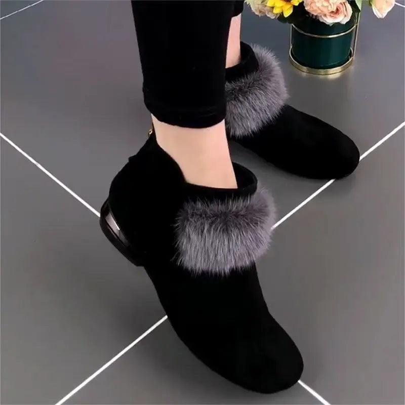 Botas Mujer Zapato para Mujeres 2023 Invierno Felpa Caliente Mujeres Bota de Tacón Bajo Antideslizante Viajer Señoras Zapatos de Moda Cremallera Bota de Tobillo