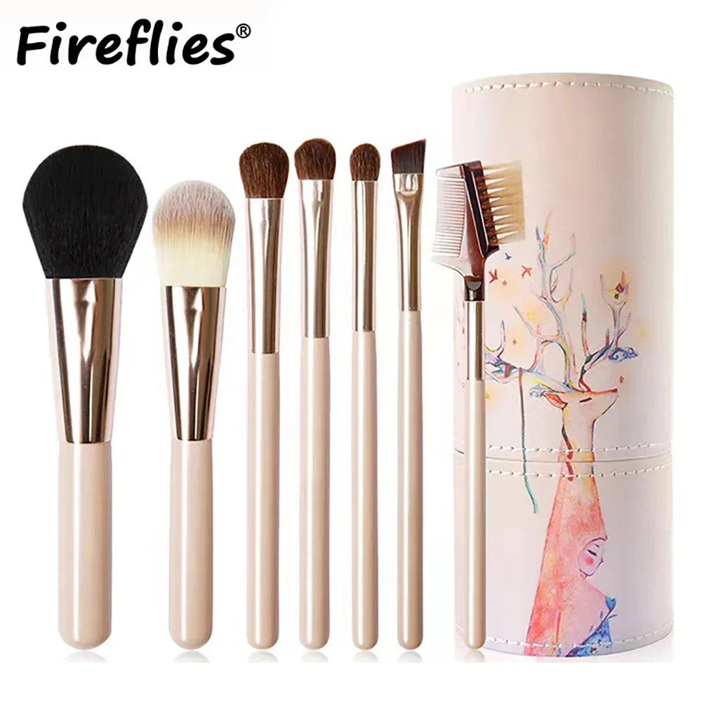 Kit de 10 Brochas de Maquillaje Portátiles para Principiantes con Mango de Cristal y Cosmetiquera
