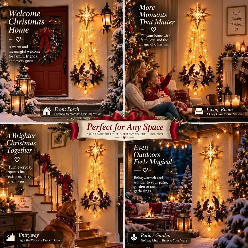 Pesebre de Pared Iluminado Navideño con Luces LED y Estrella de Belén Colgante