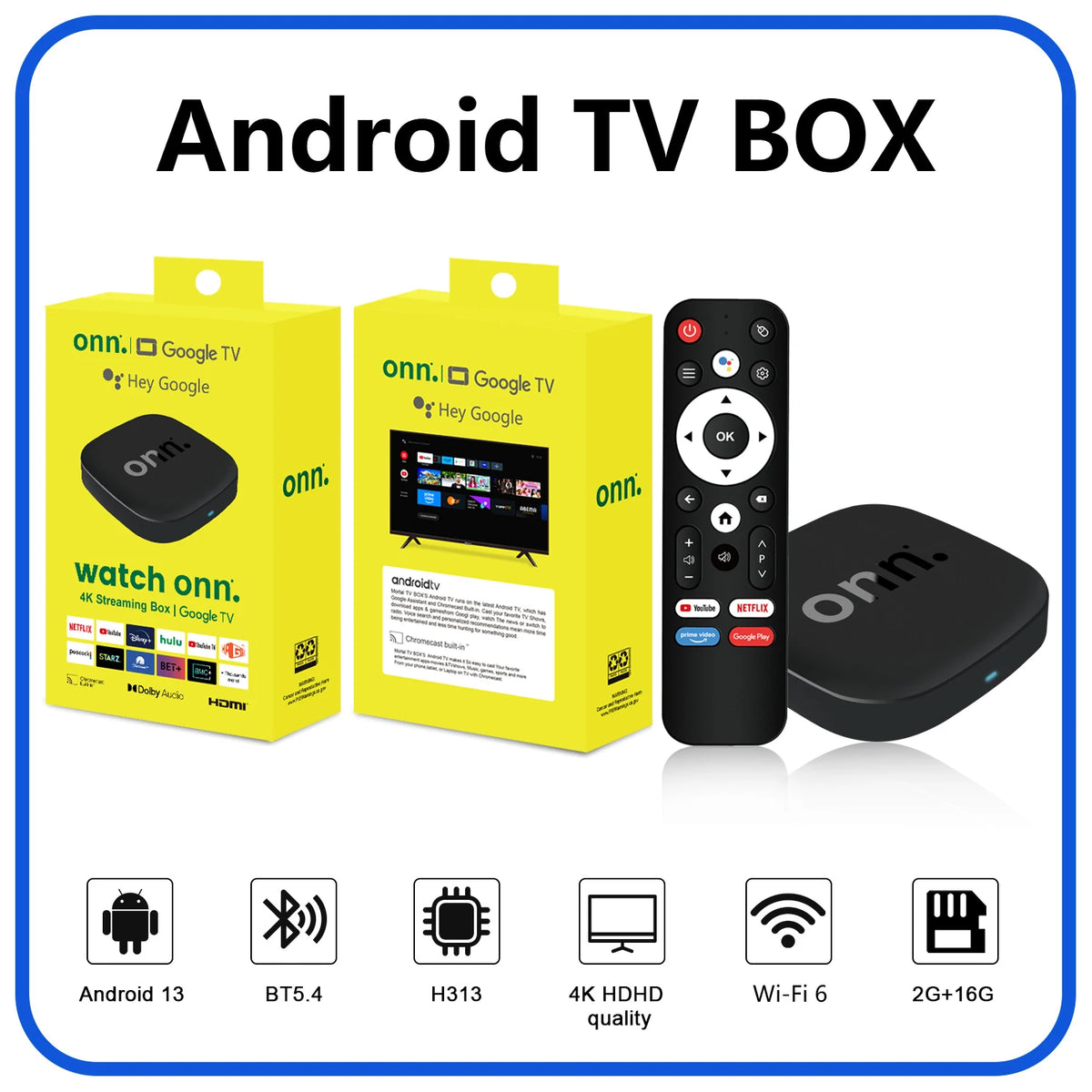 Onn 4K  Android 13 Smart TV Box 4K