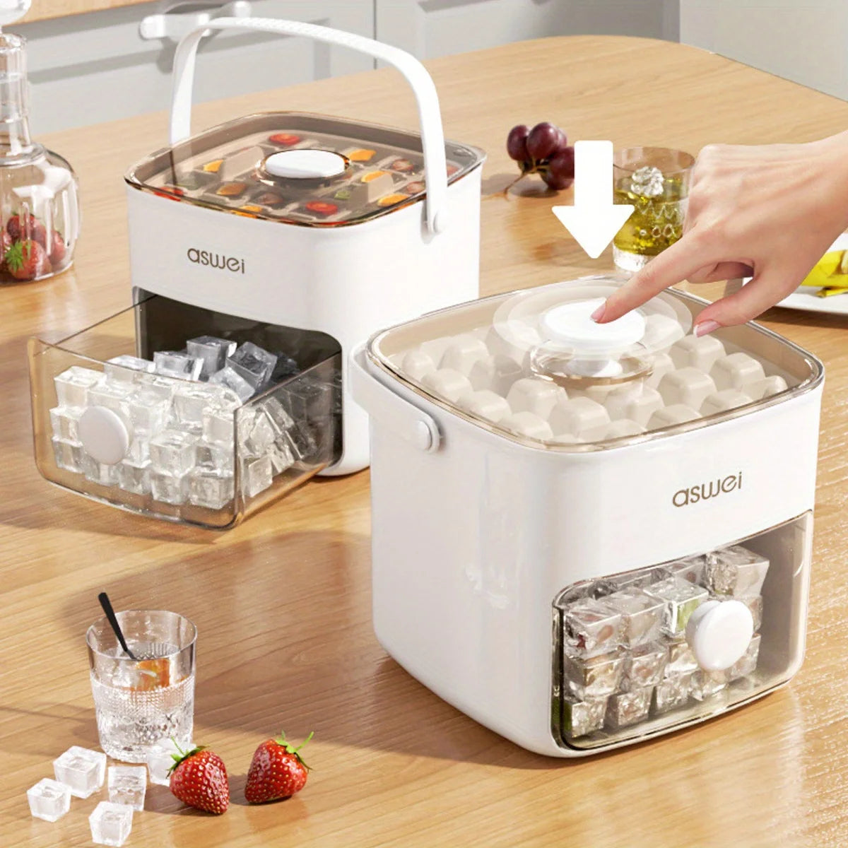 Hielera Doble Capa para 48 Cubos de Hielo con Tapa Prensa para Bebidas y Postres