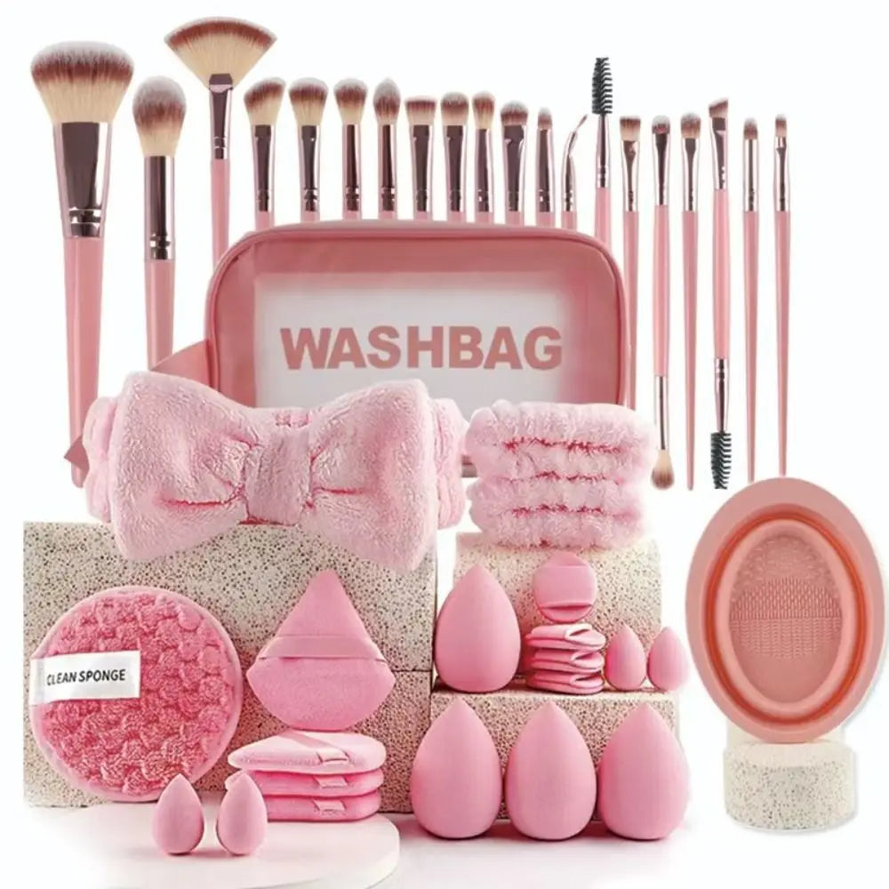 Set de Brochas Profesionales con Diadema y Muñequeras de Spa para Skincare y Maquillaje (20 a 40 Piezas)