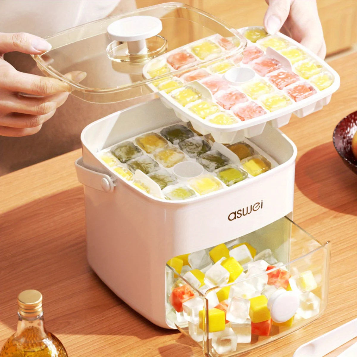 Hielera Doble Capa para 48 Cubos de Hielo con Tapa Prensa para Bebidas y Postres