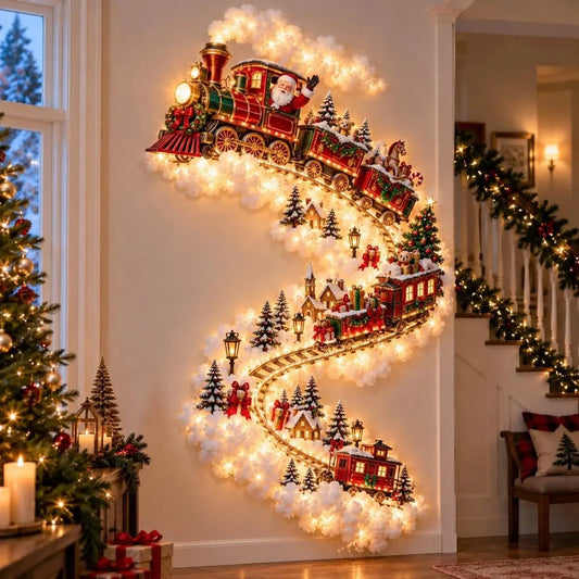 Cuadro / Decoración de Pared Navideña Iluminada con Luces LED Trineo de Santa y Renos